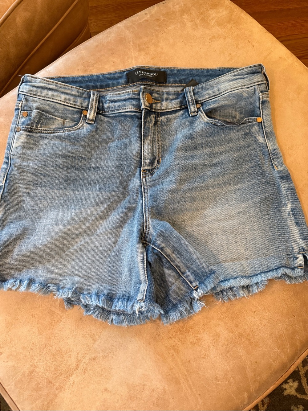 Liverpool Light Blue Frayed Hem Denim Shorts
